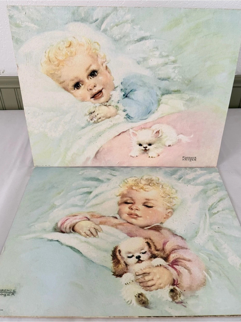 Kroger Wake Up Time / Sweet Dreams Vintage Nursery Prints Lot of 2